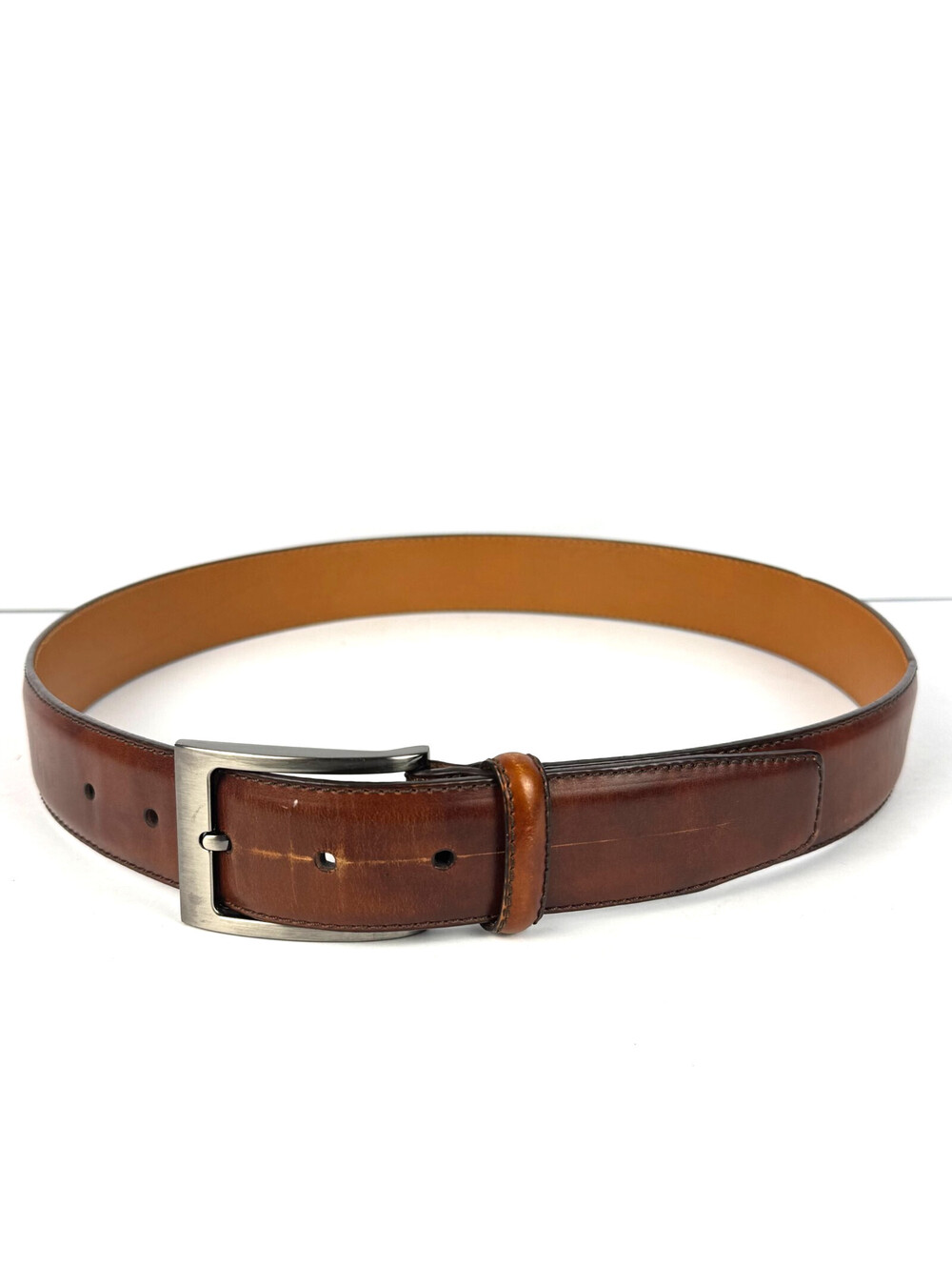 Magnanni Mens Size 32 Brown Burnished Leather Dress Belt 1278 Made in Spain